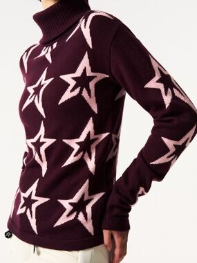 Perfect Moment star dust merino wool ski sweater in burgundy
